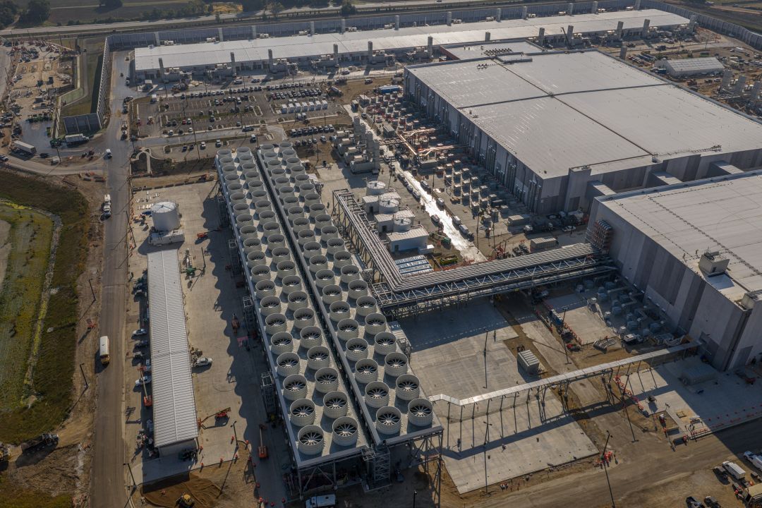 Aerial view of a large data center site