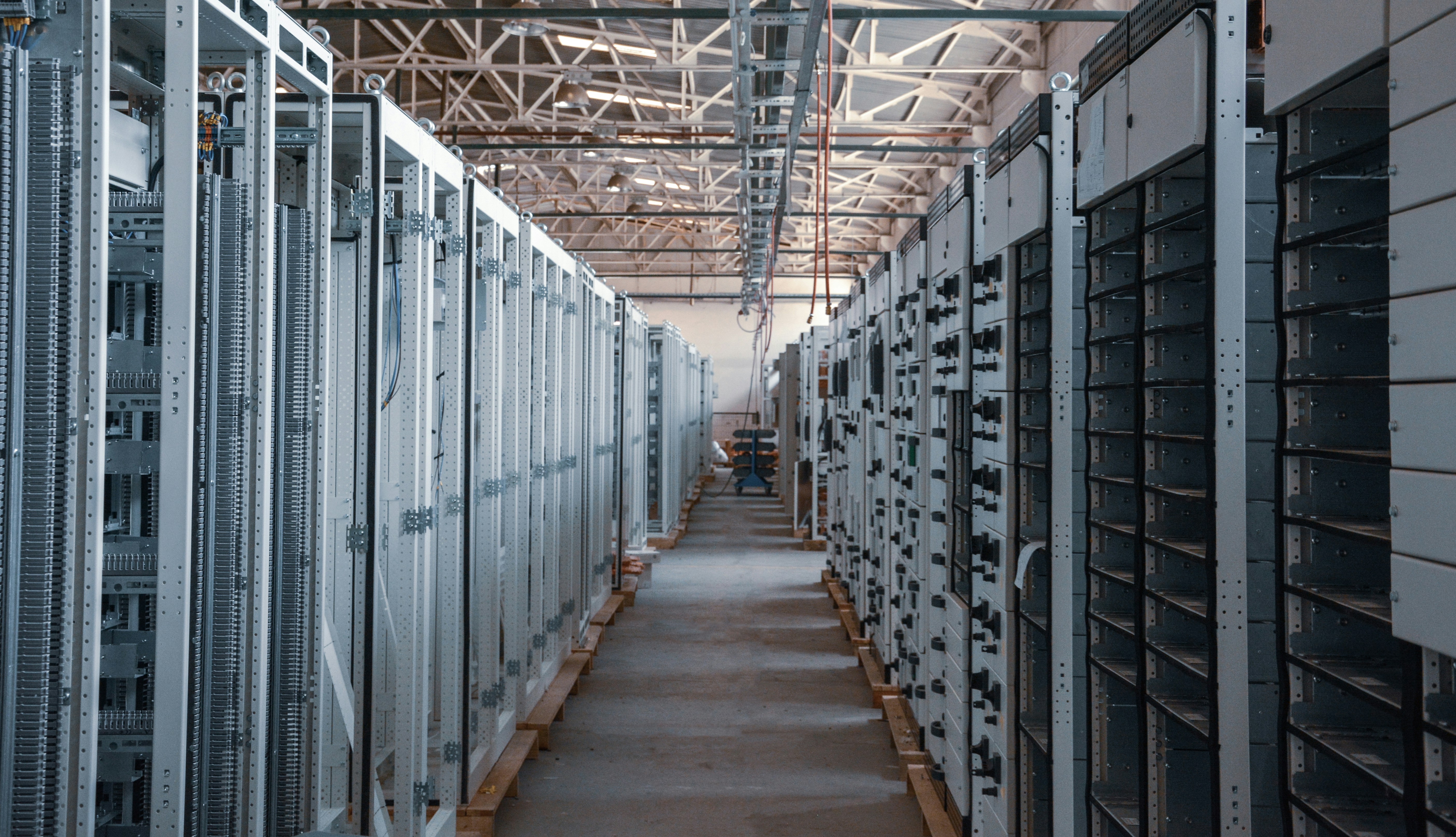Overhead view of industrial cooling infrastructure